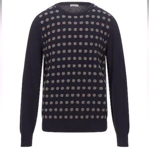 Roda Mens Luxury 100% Virgin Wool Polka Dot Crew Neck Sweater in Midnight Blue